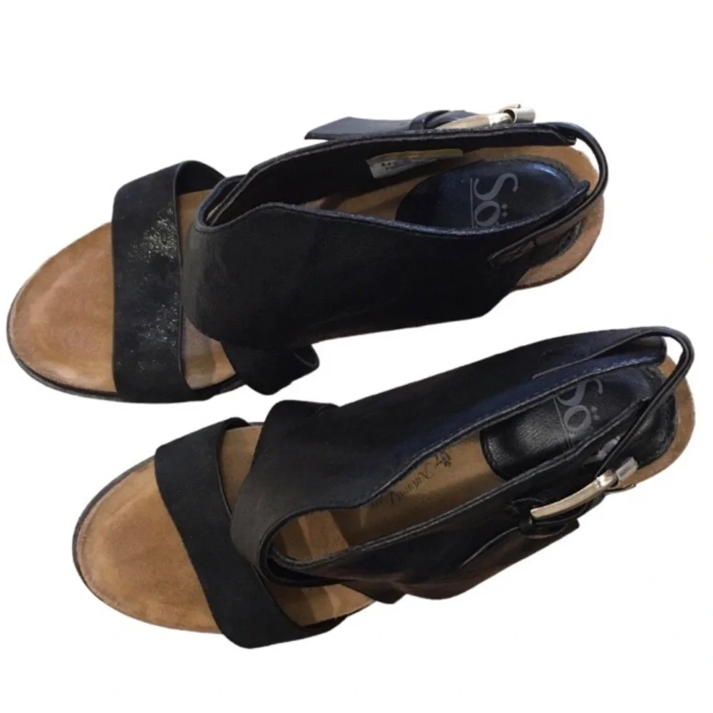 Sofft Black Leather/Lining and Sock Heel Sandal Shoes 8.5